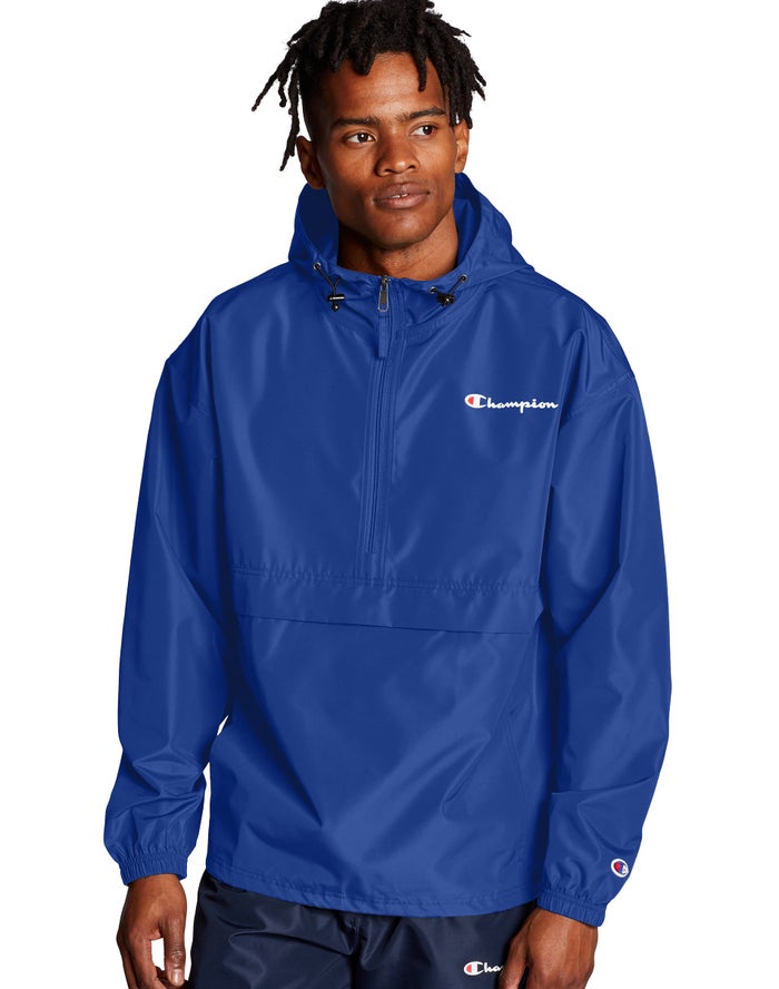 Champion Mens Jackets NZ - Packable Script Logo Blue ( 6103-WAXRC )